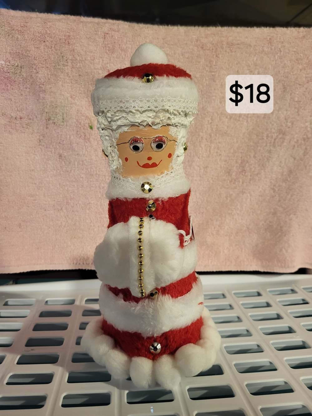 Handcrafted Red & White Holiday Mrs. Santa Figurine